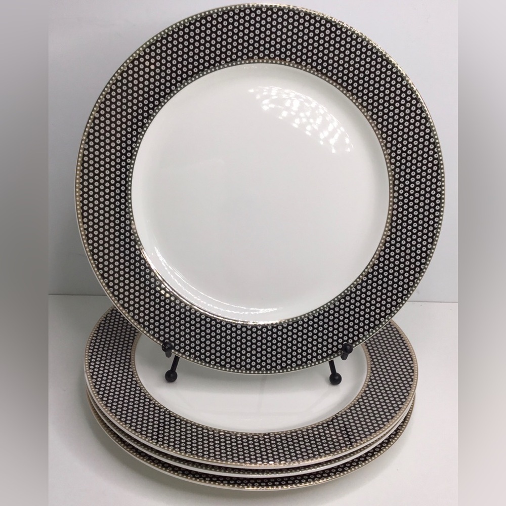 4 Dinner Plates Grace Teaware  Gold Black New
